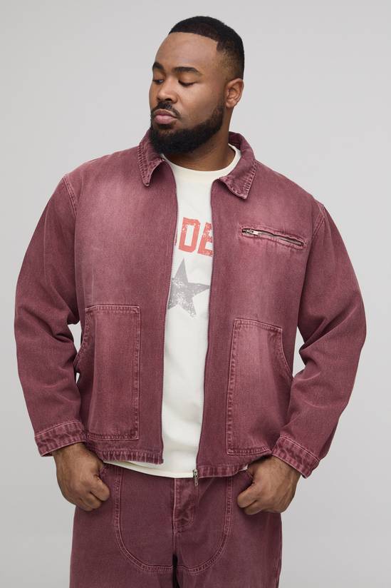 Plus Overdye Western Applique Denim Harrington Jacket