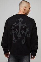Relaxed Boxy Brushed Gothic Cross Knitted Cardigan