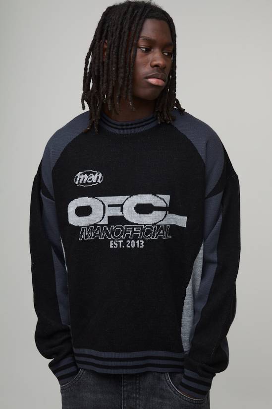Relaxed Boxy Moto Jacquard Knitted Jumper