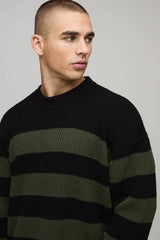 Boxy Distressed Striped Knitted Jumper