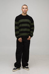 Boxy Distressed Striped Knitted Jumper