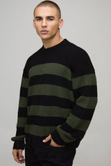 Boxy Distressed Striped Knitted Jumper