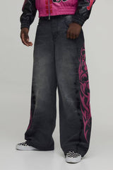 Washed Tribal Graphic Baggy Fit Jeans