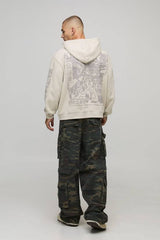 Stone Oversized Boxy Kyoto Print Zip Through Hoodie