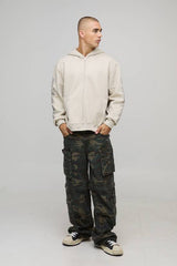 Stone Oversized Boxy Kyoto Print Zip Through Hoodie
