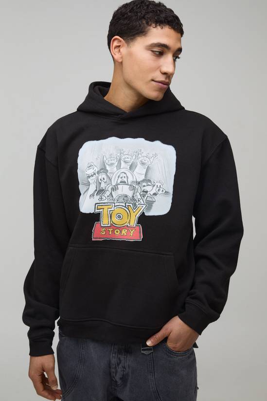 Black Oversized Boxy Disney Toy Story License Printed Hoodie