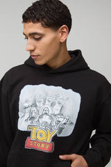 Black Oversized Boxy Disney Toy Story License Printed Hoodie