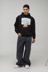 Black Oversized Boxy Disney Toy Story License Printed Hoodie
