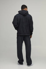 Black Oversized Graphic Acid Wash Hoodie