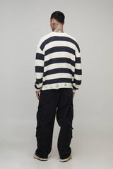 Tall Boxy Distressed Striped Knitted Jumper