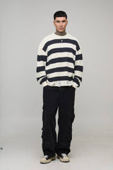 Tall Boxy Distressed Striped Knitted Jumper