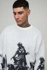 Tall Oversized Renaissance Embroidered Jacquard Knitted Jumper