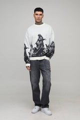 Tall Oversized Renaissance Embroidered Jacquard Knitted Jumper