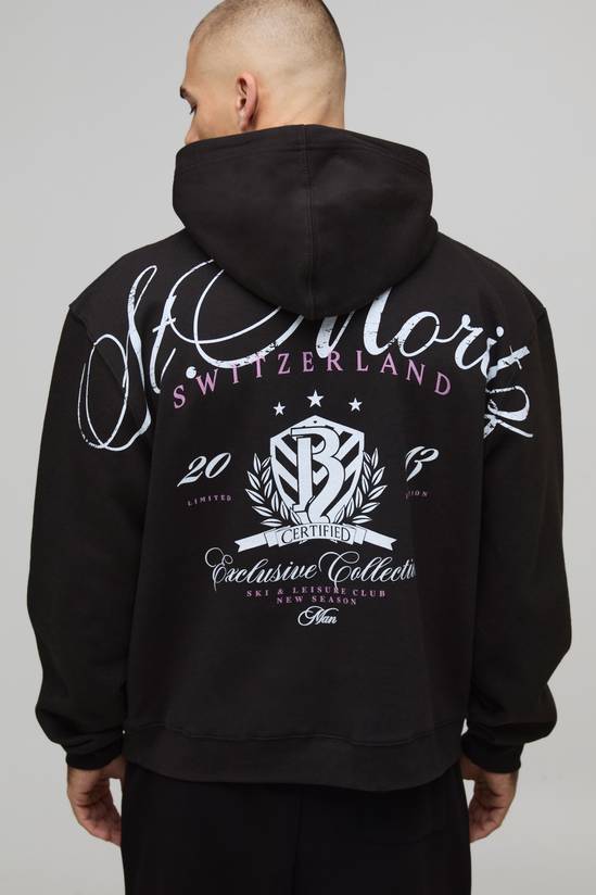 Black Oversized Boxy St Moritz Over Seams Hoodie