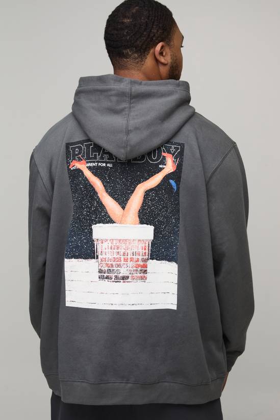 Plus Oversized Playboy Christmas License Printed Hoodie