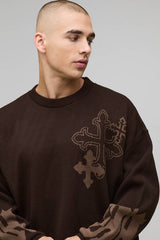 Oversized Boxy Cross Graphic Knitted Jumper