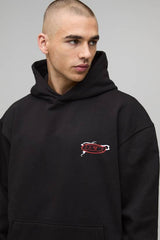 Black Oversized Tokyo Spine Dragon Printed Hoodie