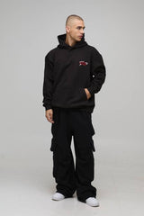 Black Oversized Tokyo Spine Dragon Printed Hoodie