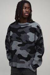 Oversized Boxy Ribbed Camo Knitted Jumper