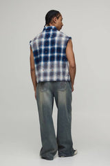 Oversized Boxy Sleeveless Raw Seam Jewel Shirt