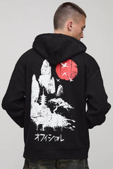 Black Oversized Tokyo Printed Hoodie
