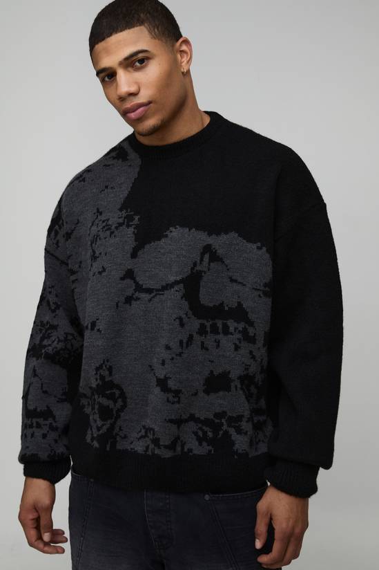 Oversized Boxy Skull Jacquard Knitted Jumper