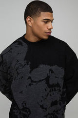 Oversized Boxy Skull Jacquard Knitted Jumper