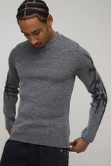 Muscle Fit Ribbed Gothic Knitted Jumper
