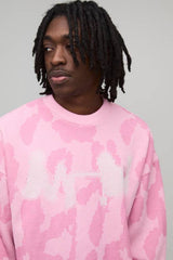 Oversized Boxy Ribbed Camo Graphic Knitted Jumper