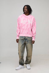 Oversized Boxy Ribbed Camo Graphic Knitted Jumper