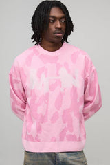 Oversized Boxy Ribbed Camo Graphic Knitted Jumper