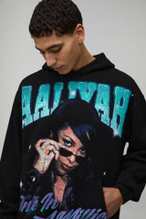 Oversized Aaliyah License Printed Hoodie