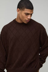 Oversized Boxy Diamond Stitch Knitted Jumper