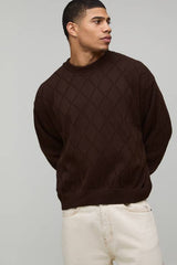 Oversized Boxy Diamond Stitch Knitted Jumper