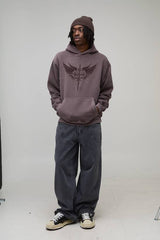 Washed Chocolate Oversized Tonal Gothic Print Hoodie