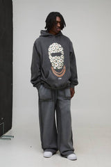 Oversized Man Daisy Ski Mask Washed Printed Hoodie