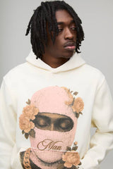Regular Fit Man Floral Ski Mask Printed Hoodie