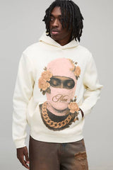 Regular Fit Man Floral Ski Mask Printed Hoodie