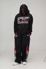 Black Oversized Boxy Heavyweight Graphic Zip Through Hoodie