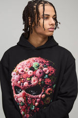 Oversized Floral Mask Printed Hoodie