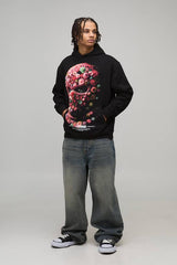 Oversized Floral Mask Printed Hoodie