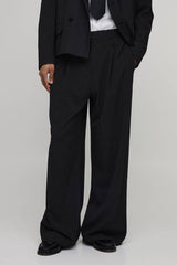 Pinstripe Wide Leg Pleat Front Tailored Trousers
