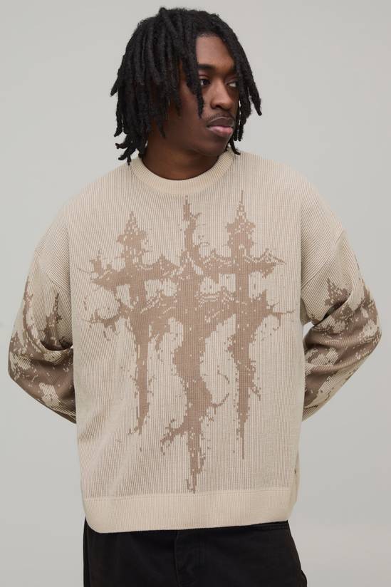 Relaxed Boxy Gothic Ribbed Knitted Jumper