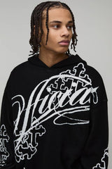 Oversized Cross Jacquard Knitted Hoodie