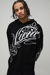 Oversized Cross Jacquard Knitted Hoodie
