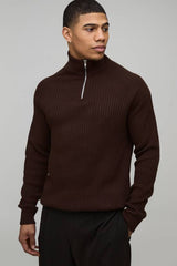 Regular Fit 1/4 Zip Raglan Funnel Neck Jumper