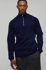 Regular Fit 1/4 Zip Raglan Funnel Neck Jumper