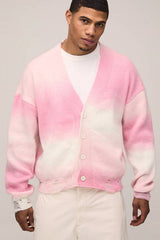 Relaxed Boxy Ombre Distressed Knitted Cardigan