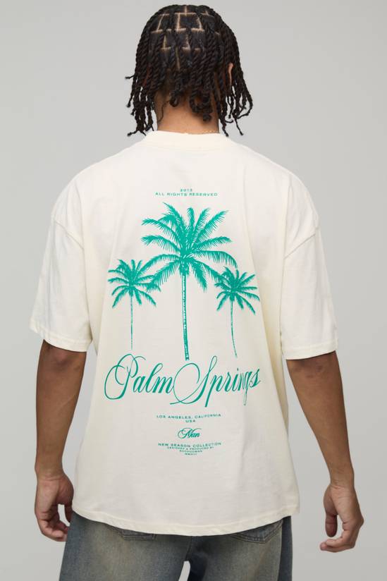 Oversized Extended Neck Palm Springs Graphi T-Shirt