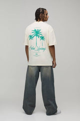 Oversized Extended Neck Palm Springs Graphi T-Shirt